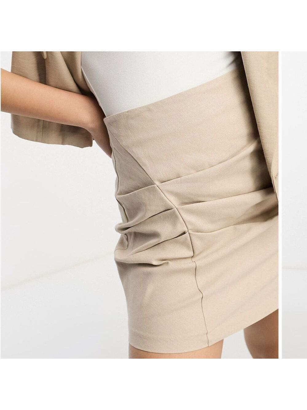 ASOS DESIGN Ruched Mini Skirt Stone size 2-NWT - Picture 2 of 12